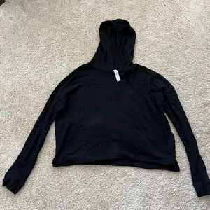 Black waffle knit crop hoodie